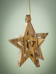 Ornament-Olive Wood-3D Holy Family In Star (2.5