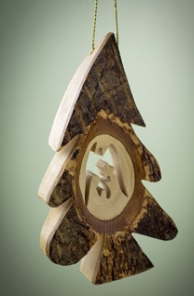 Ornament-Olive Wood-Holy Family In Tree (5