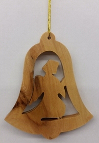 Ornament-Olive Wood-Angel In Bell (3