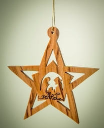 Ornament-Olive Wood-Star with Stable And Nativity Inside (3