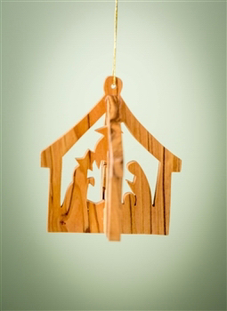 Ornament-Olive Wood-Stable With Nativity (3