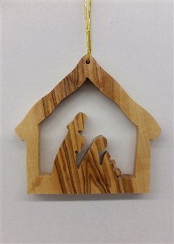 Ornament-Olive Wood-Stable With Nativity (2
