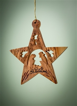 Ornament-Olive Wood-Star With Nativity And Angels (3
