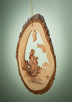 Ornament-Olive Wood-Bark Slice With Nativity (4