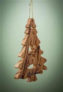 Ornament-Olive Wood-Christmas Tree With Nativity (3.5